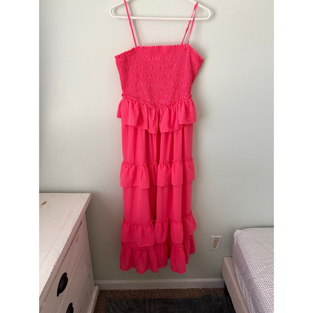 Preppy Wedding Guest Summer Tiered Smocked Gingham Endless Rose Maxi Dress Sz M - Picture 2 of 8